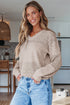 Eyelet Pattern Detail V Neck Drop Shoulder Sweater